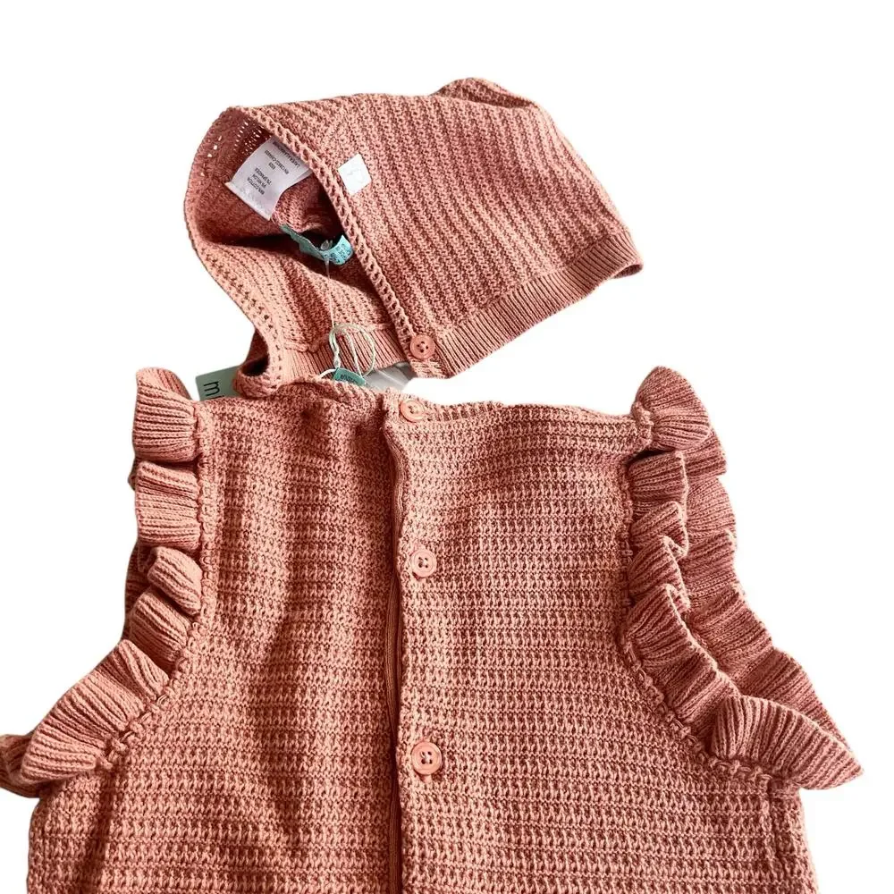 Pompomme Mini P Girls Crochet Ruffle Romper with Hat size 24 months NWT
